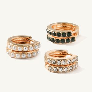 QM – 18K Gold Plated Brass Hoop Earrings With Peal Dainty Huggie Earrings