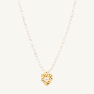 QM – 18k Gold Plated Heart Shape Pearl Stud necklaces