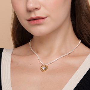 QM – 18k Gold Plated Heart Shape Pearl Stud necklaces