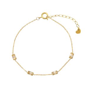 QM – Dainty Gold Bracelets for Women, 14K Gold Plated Cubic Zirconia Adjustable Bracelets