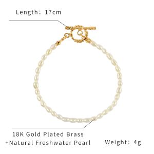 QM – Freshwater Pearls Dainty Bracelets with 18k Gold Plated Brass OT Buckle