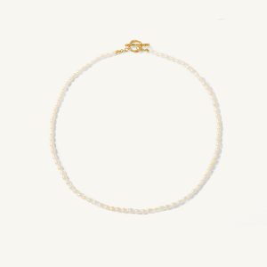 QM – Freshwater Pearls Dainty Necklaces with 18k Gold Plated Brass OT Buckle